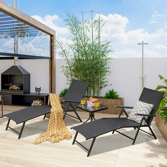 Gymax Set of 2 Patio Adjustable Lounge Chair Outdoor Folding Recliner Chaise Black