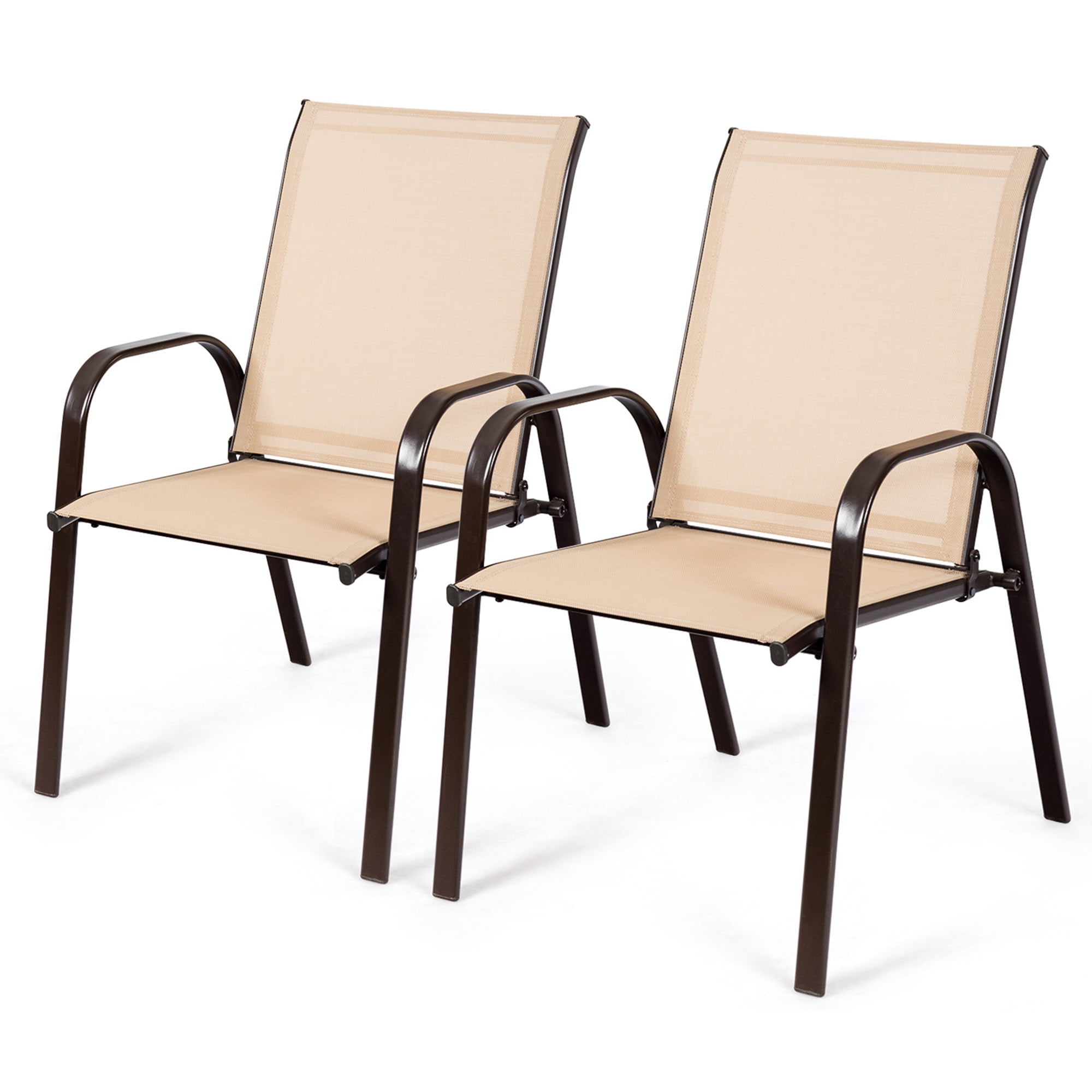 Beige Steel Frame Outdoor Patio Garden Chairs Set