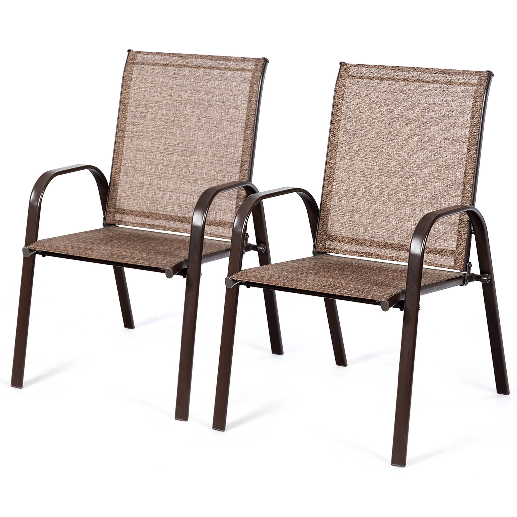 Gymax Set of 2 Patio Chairs Dining Chairs w/ Steel Frame Yard Outdoor Brown