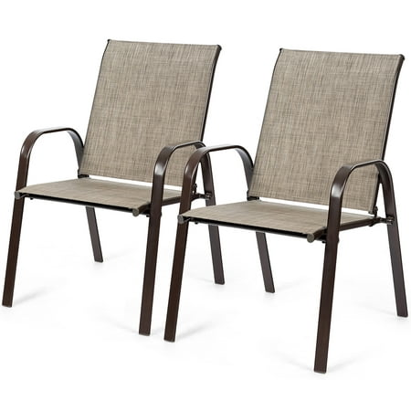 Gymax Set of 2 Patio Chairs Dining Chairs w/ Steel Frame Yard Outdoor Grey