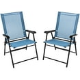 thumbnail image 1 of Gymax Patio Metal Outdoor Cozy and Breathable Folding Chairs, Blue "1 Set of 2", 1 of 7