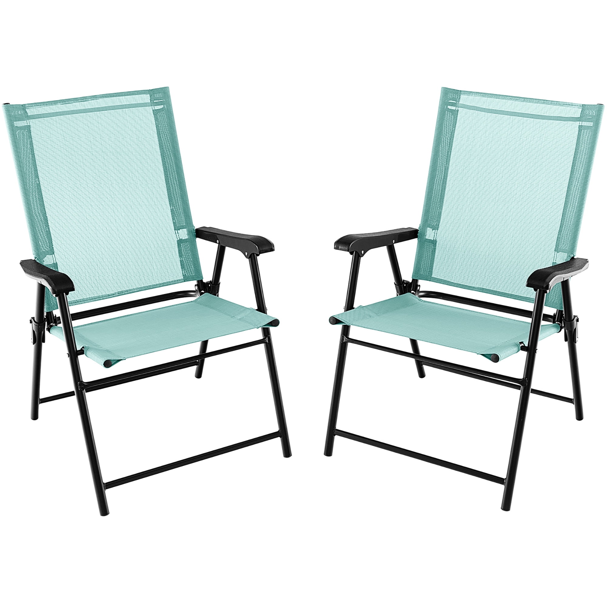 Gymax 2-Piece Metal Foldable Outdoor Patio Chairs - Garden Porch Mint Green