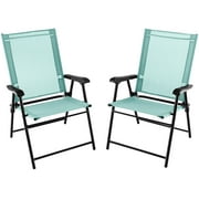 Gymax Set of 2 Patio Folding Chairs Outdoor Portable Pack Lawn Chairs w/ Armrests Mint Green