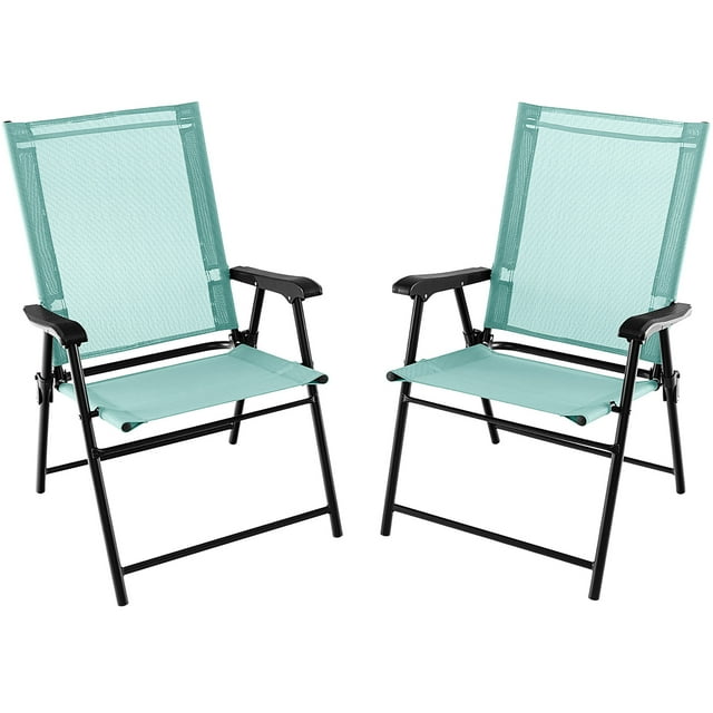 Gymax 2Piece Metal Foldable Outdoor Patio Chairs Garden Porch Mint