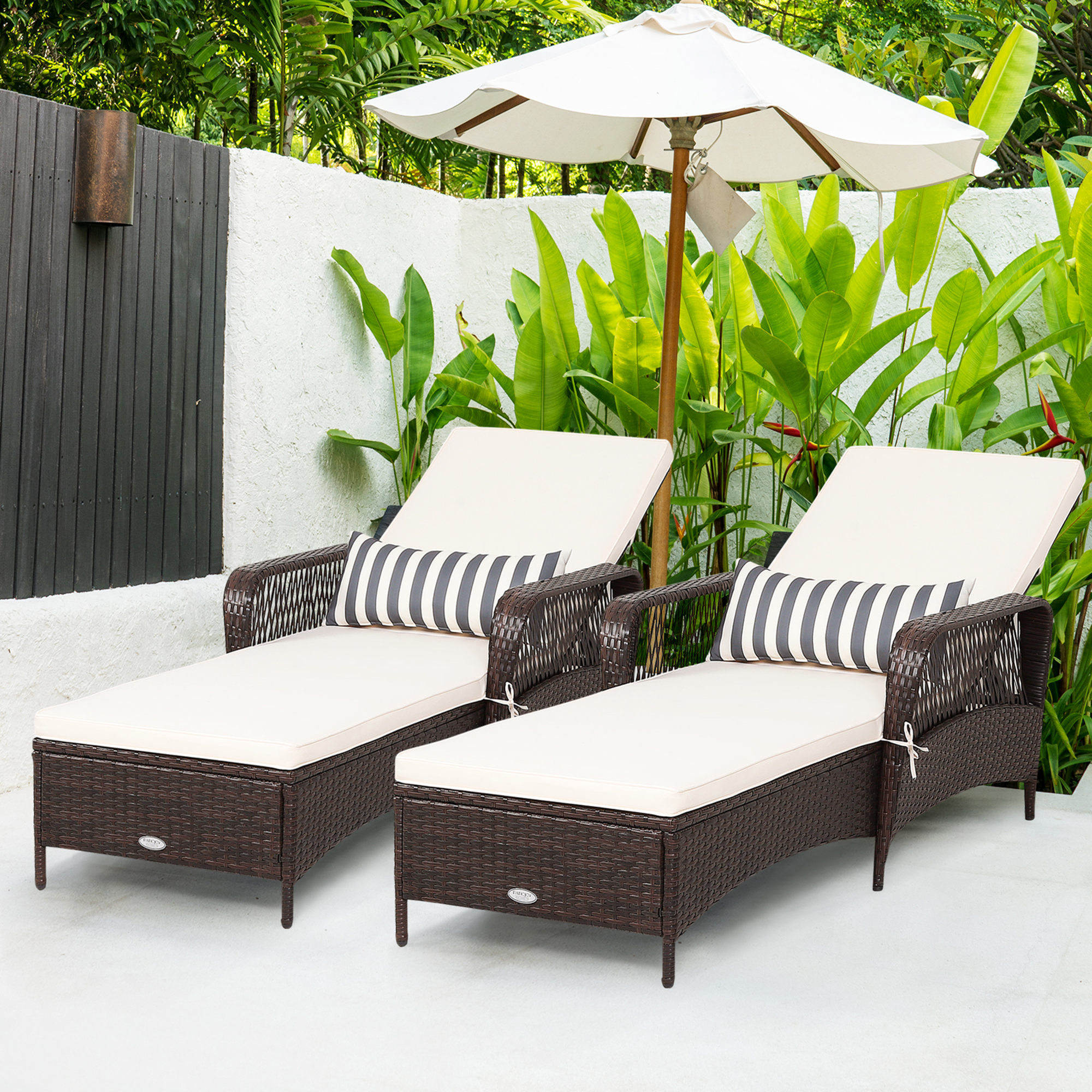 Gymax Set of 2 Rattan Patio Lounge Chair Chaise w/ Adjustable Backrest Cushion & Pillow - image 1 of 10