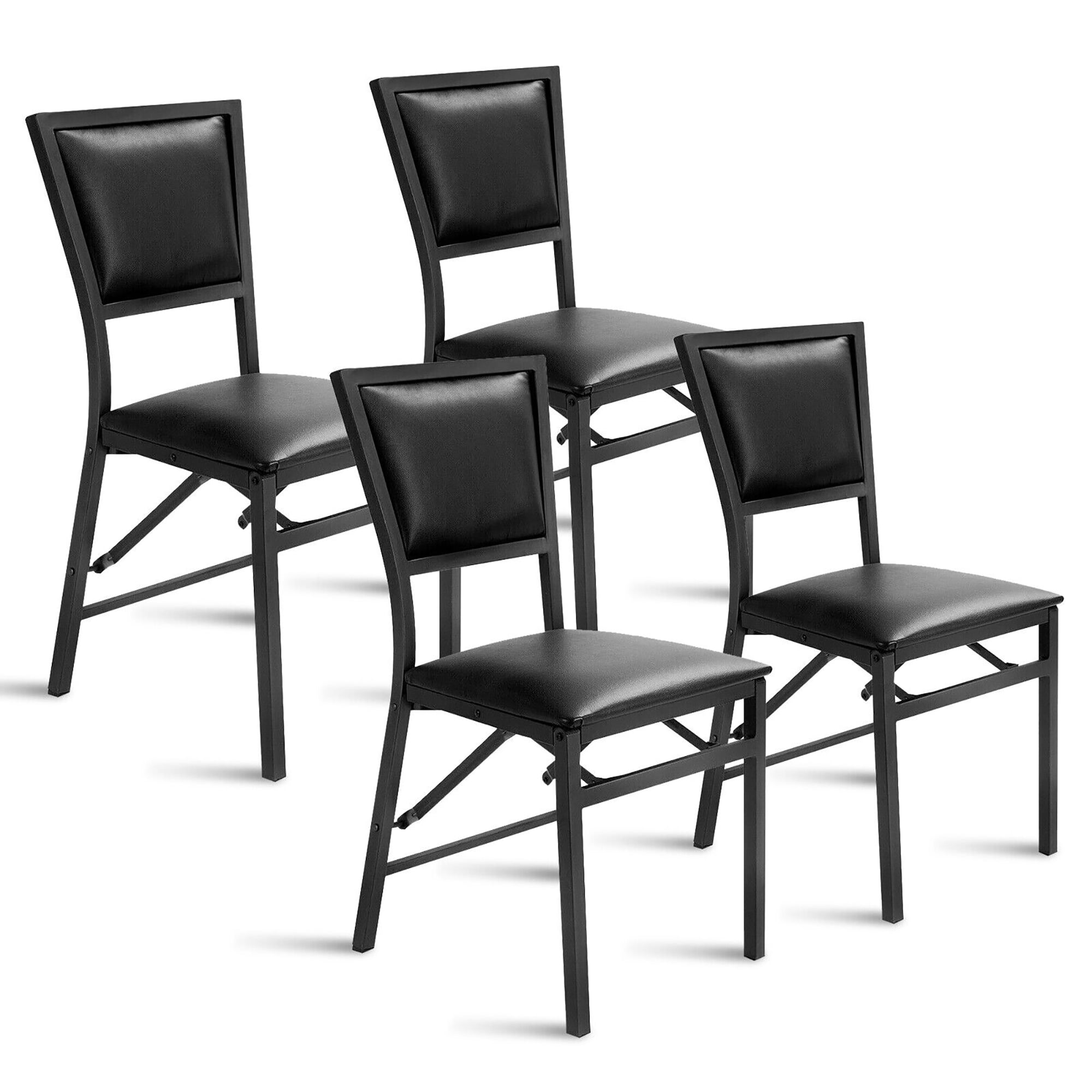 Gymax Set of 2 Steel Folding Chair PU Upholstered Counter Height Side Chairs w High Backrest Walmart Business Supplies