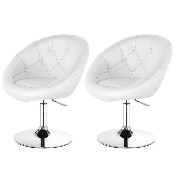 Gymax Set of 2 Swivel Bar Stools Height Adjustable Round Tufted Back Bar Chairs White