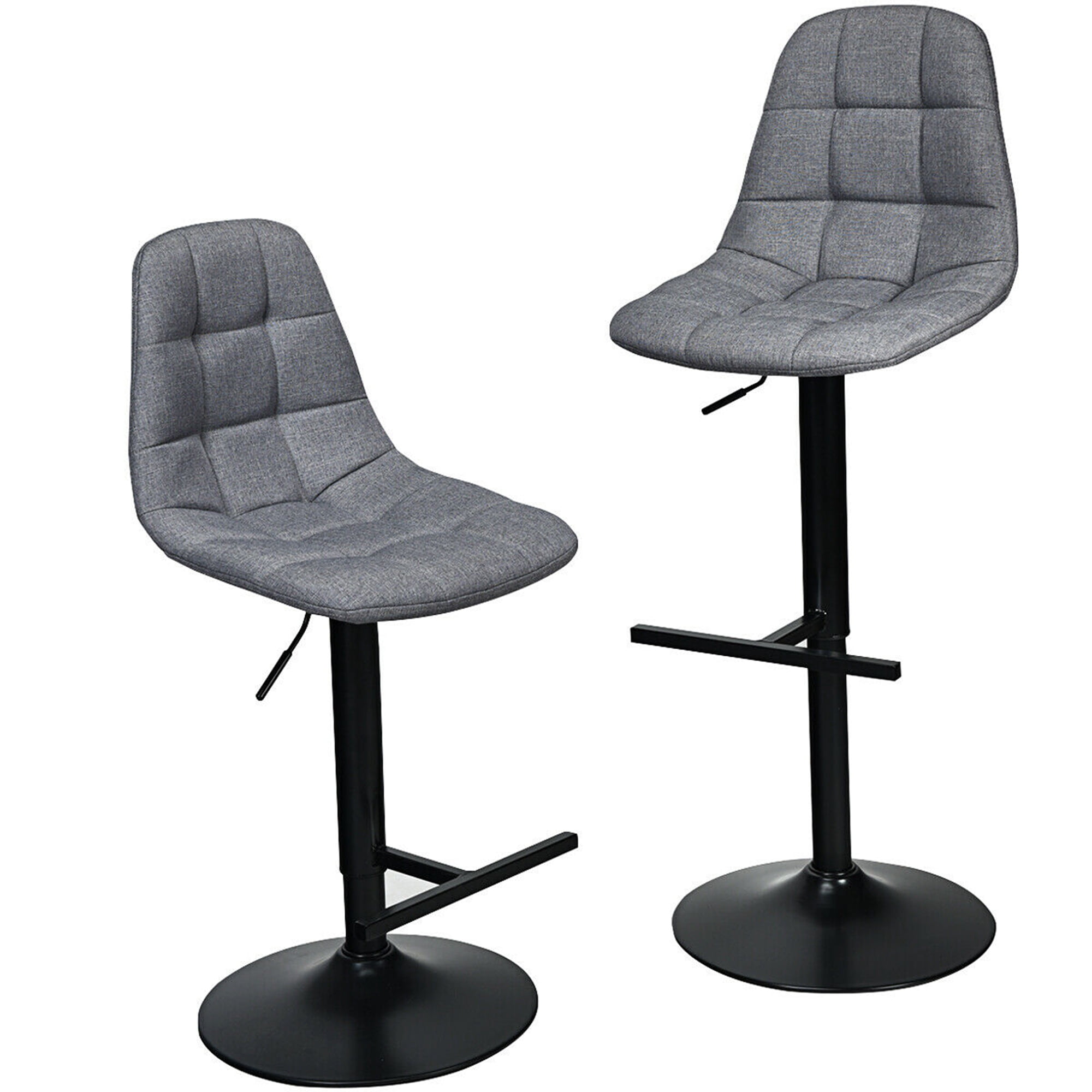 Gymax Set of 2 Swivel Counter Adjustable Bar Stools Height Linen Chairs with Back Gray