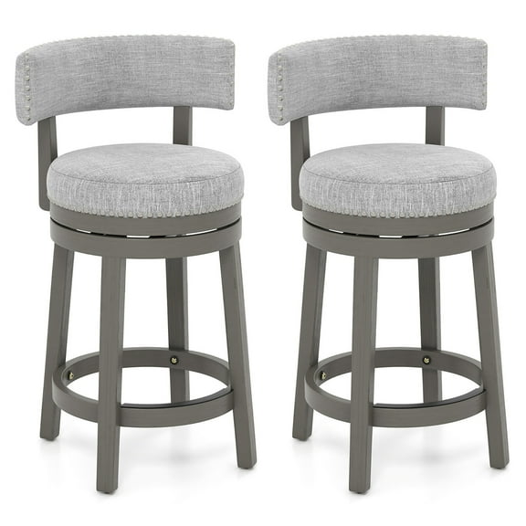 Gymax Set of 2 Upholstered Swivel Bar Stools with Wooden Legs, Counter Height, Gray (Set of 2)
