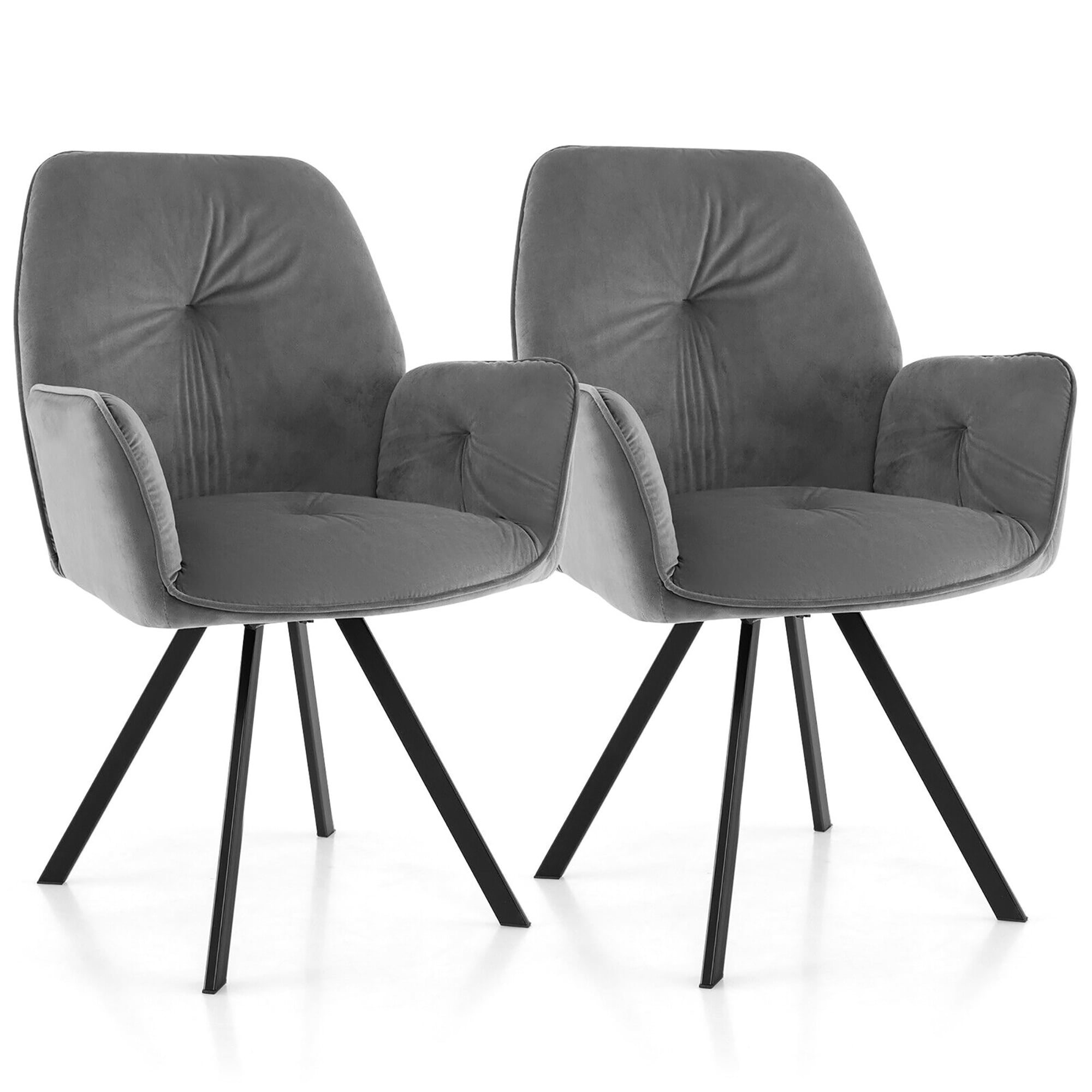Gymax Set of 2 Velvet Accent Chairs Swivel Dining Armchairs w/ Back & Metal Legs Gray