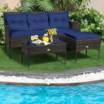 Gymax Set of 3 3-Seat Sofa Cushioned Table Rattan Furniture Set Garden Patio Navy