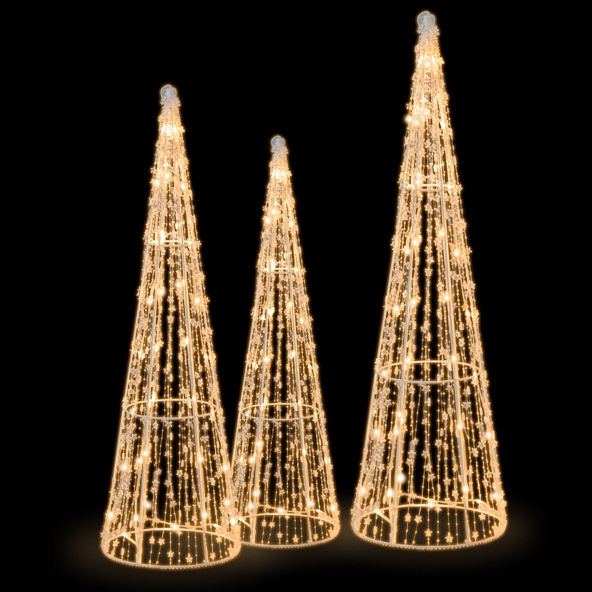 Gymax Set Of 3 Lighted Christmas Cone Trees Glittered Christmas Tree 