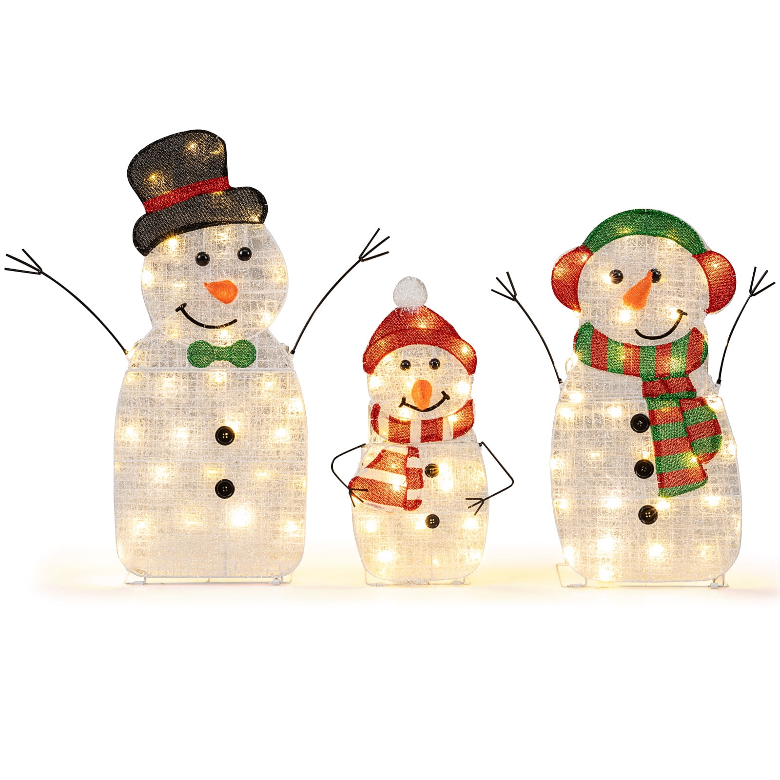 Multi Color Led Snowman Gymax Set of 3 Pre-Lit 2D Snowman Set w/LED Lights for Home Lawn Yard ...
