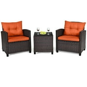 Gymax Set of 3 Rattan Furniture Set Patio Cushioned Conversation Set Sofa Orange