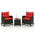 thumbnail image 1 of Gymax Set of 3 Wicker Rocking Set w/ Tempered Glass Table Patio Outdoor Red, 1 of 10