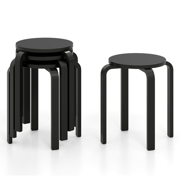Gymax Set of 4 18'' Stacking Stool Round Dining Chair Backless Wood Home Decor Black