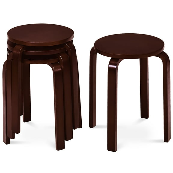 Gymax Set of 4 18" Stacking Stool Round Dining Chair Backless Wood Home Decor Brown