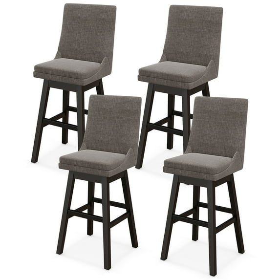 Gymax Set of 4 30.5'' Upholstered Linen Swivel Barstools Dining Chairs w/ Rubber Wood Legs