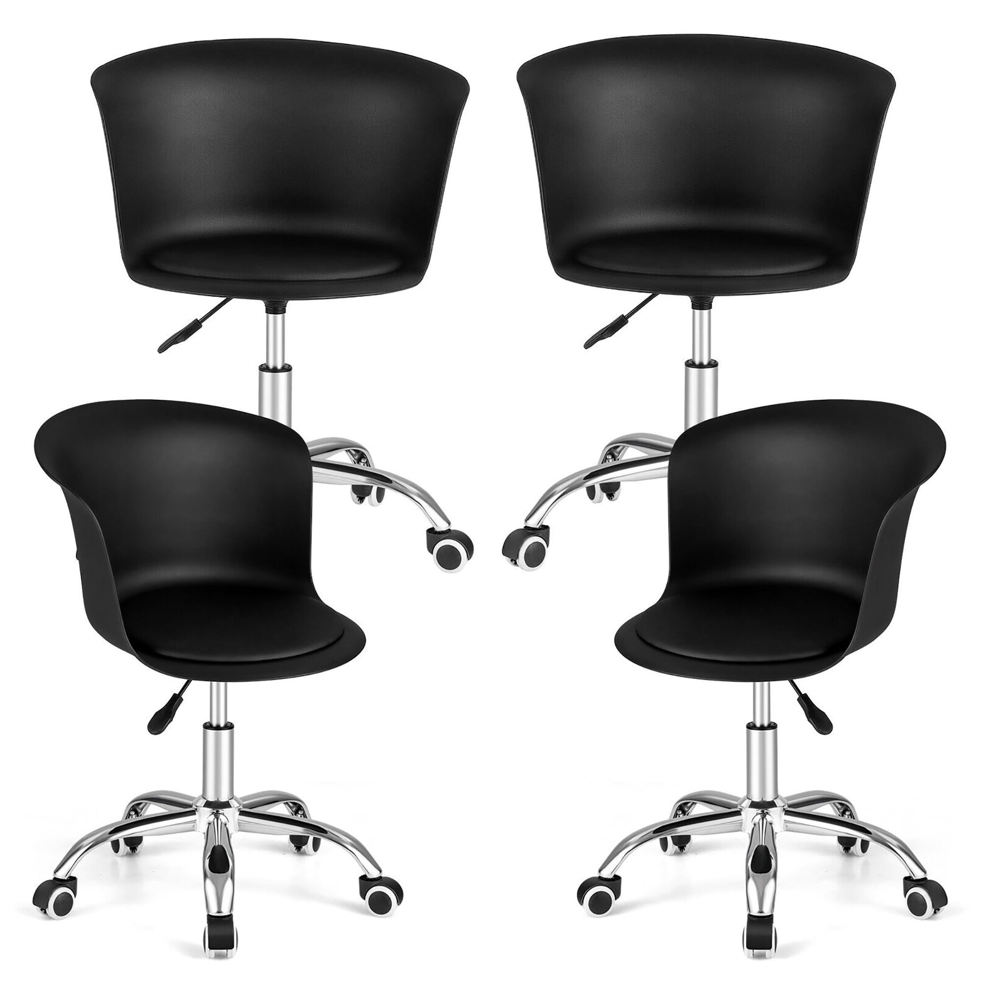 Gymax Set of 4 Armless Office Chair w/ PU Leather Seat Swivel Adjustable Chair Black