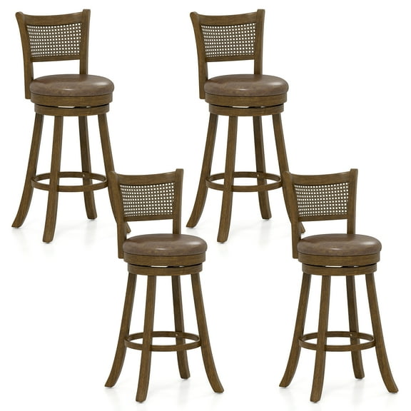 Gymax Set of 4 Bar Stools 30'' Swivel Bar Chairs w/ PE Rattan Backrest Bar Height