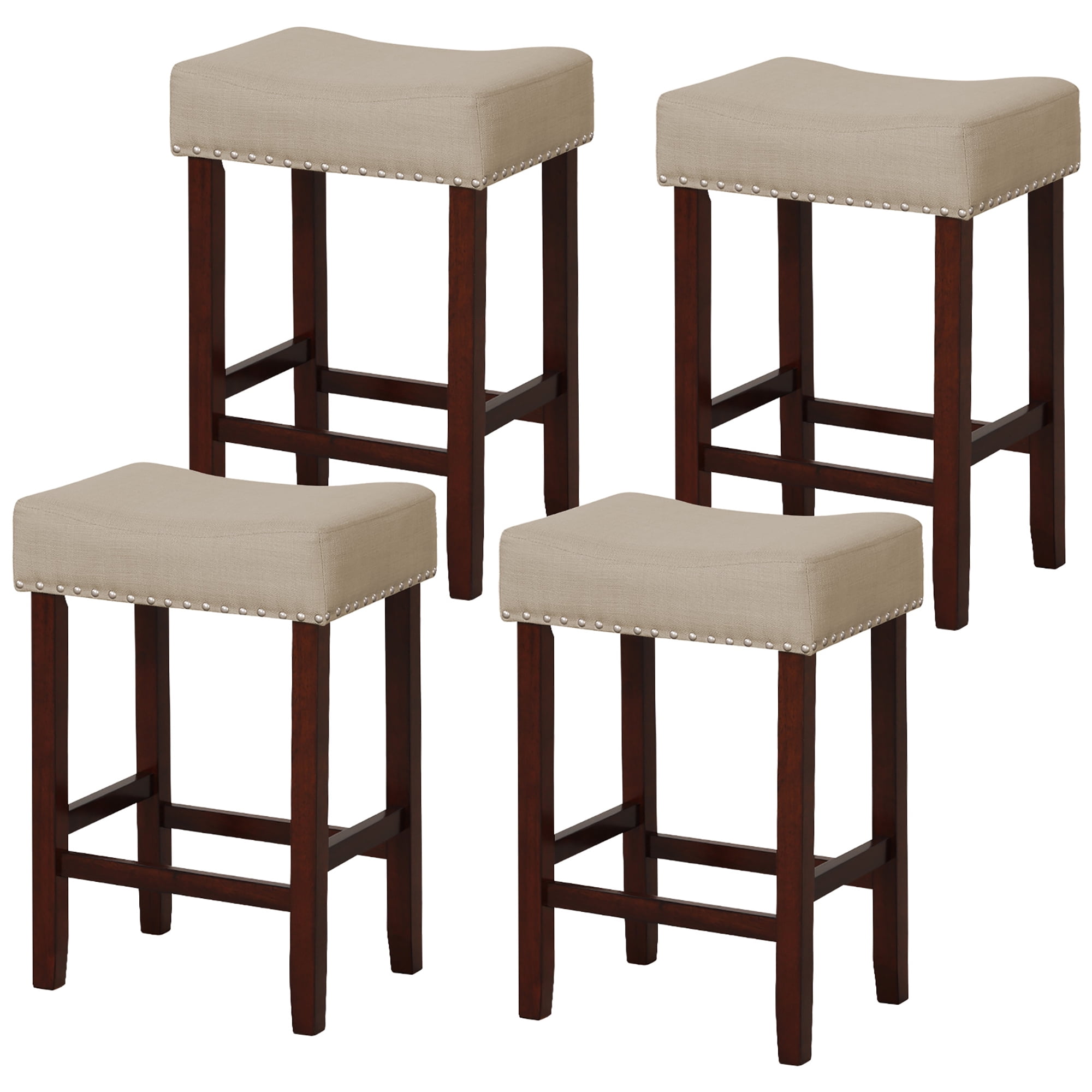 Gymax 4Piece Set Elegant Bar Stools with Saddle Seat, Wooden Legs
