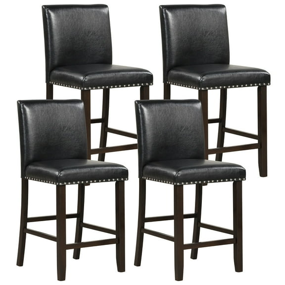 Gymax Set of 4 Bar Stools PVC Leather Counter Height Chairs for Kitchen Island Black
