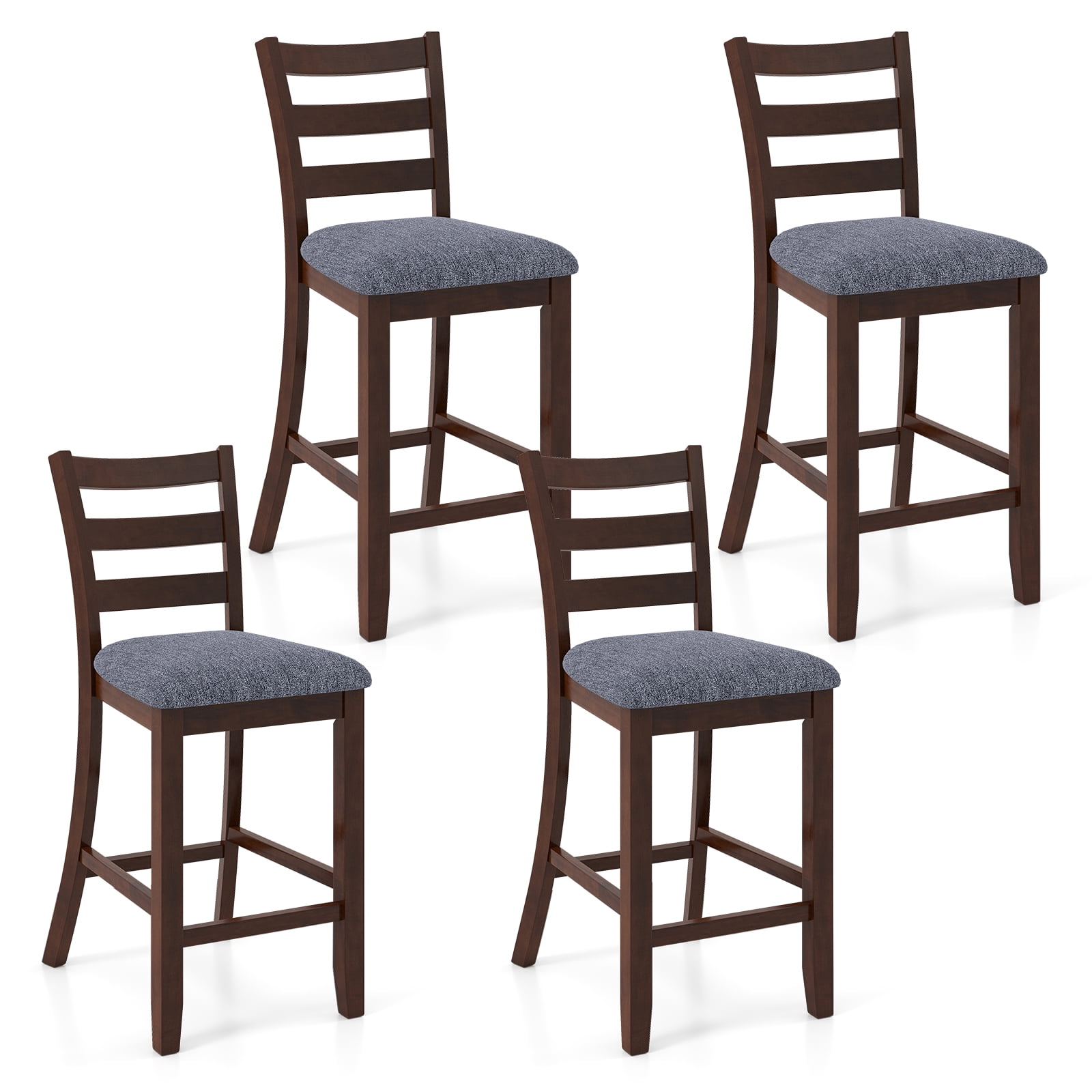 Gymax Bar Stools Set of 4 Upholstered Counter Height Barstools w/ Padded Seat Footrest & Backrest Farmhouse
