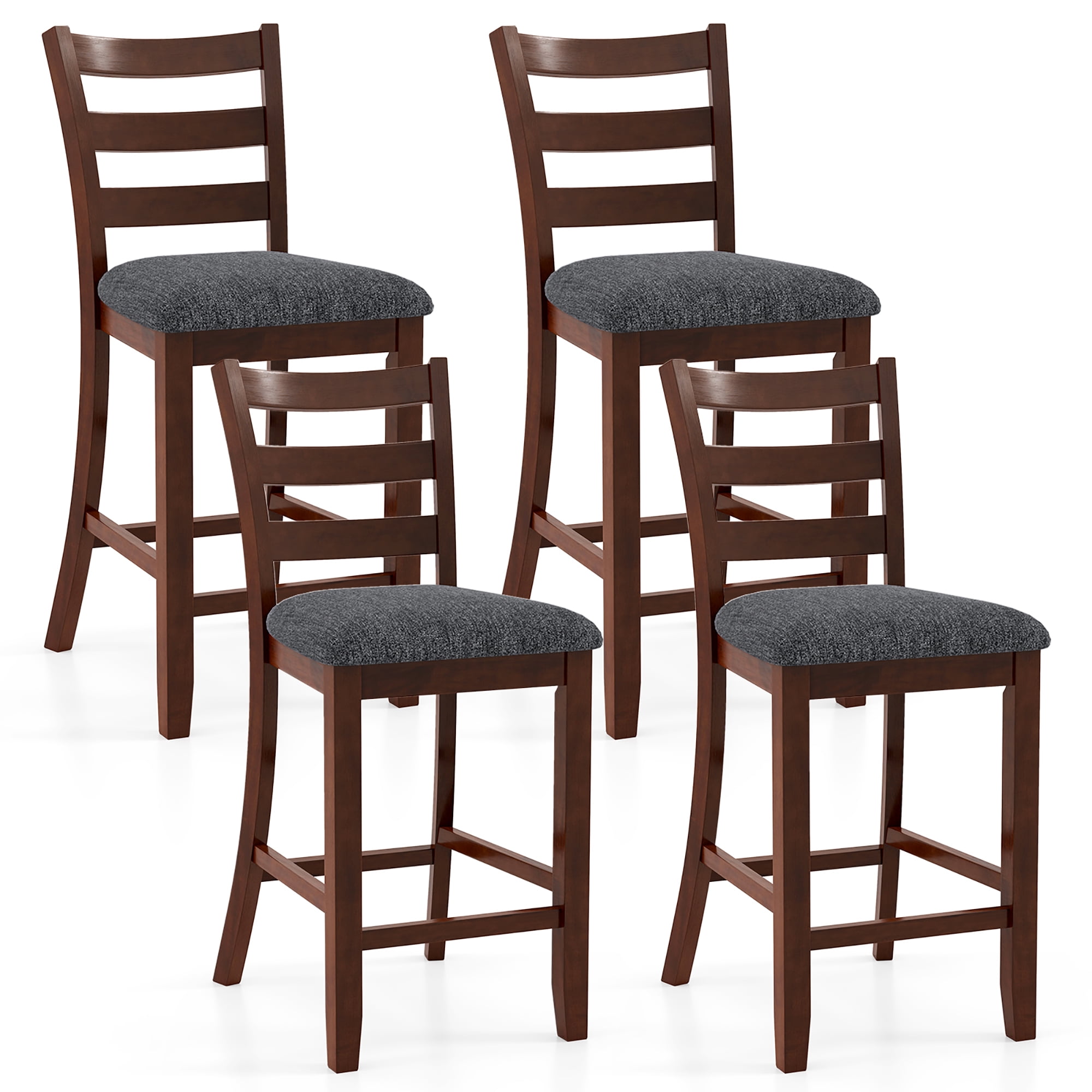 Gymax Wood Bar Stools Set of 4 Counter Height Chairs w/ Faux Leather Upholstered Seat