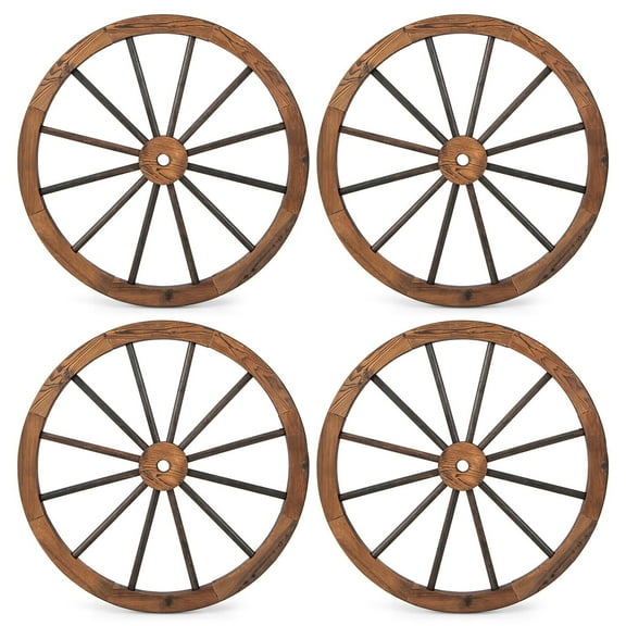 Gymax Set of 4 Decorative Wooden Wagon Wheels 30'' Vintage Wall Decor Solid Fir Wood
