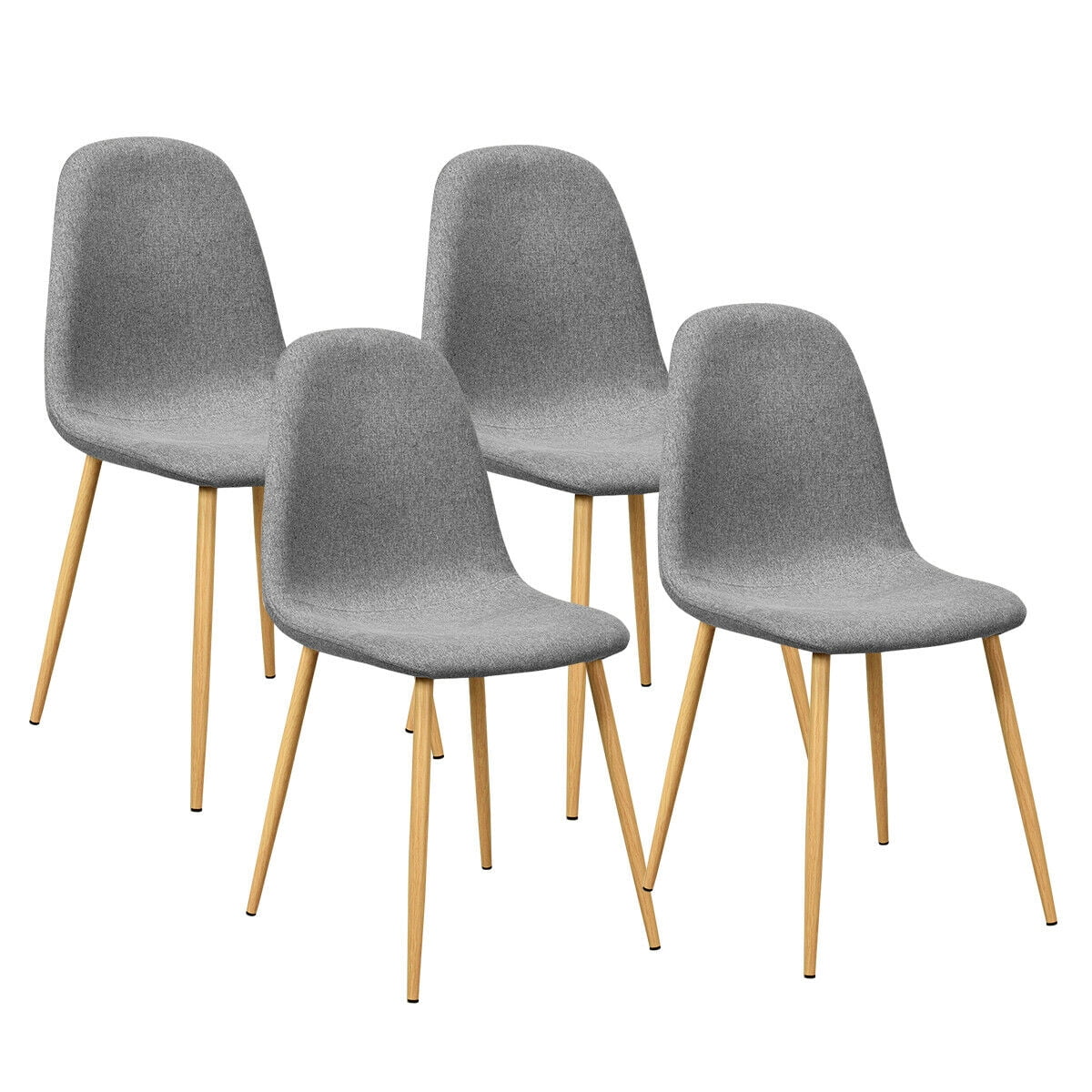 Gymax Set of 4 Dining Chairs Fabric Cushion Kitchen Side Chairs Gray