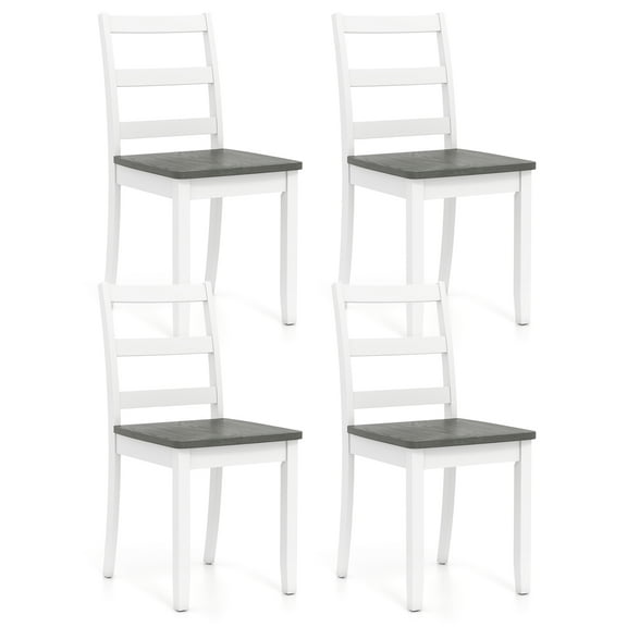 Gymax Set of 4 Dining Chairs Ladder Back Armless Side Chair w/ Solid Rubber Wood Legs Gray