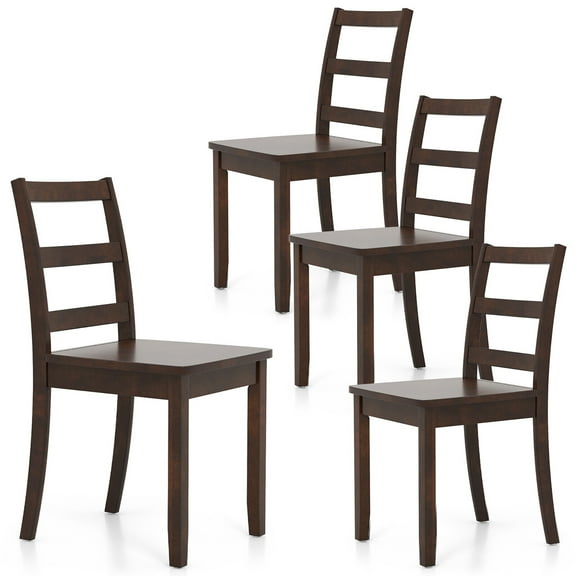 Gymax Set of 4 Dining Chairs Ladder Back Armless Side Chair w/ Solid Rubber Wood Legs
