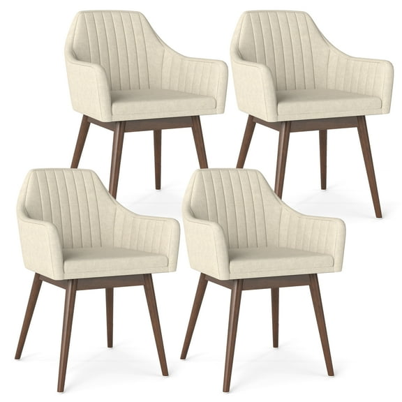 Gymax Set of 4 Dining Chairs Upholstered Kitchen Table Chairs w/ Solid Wood Legs Beige