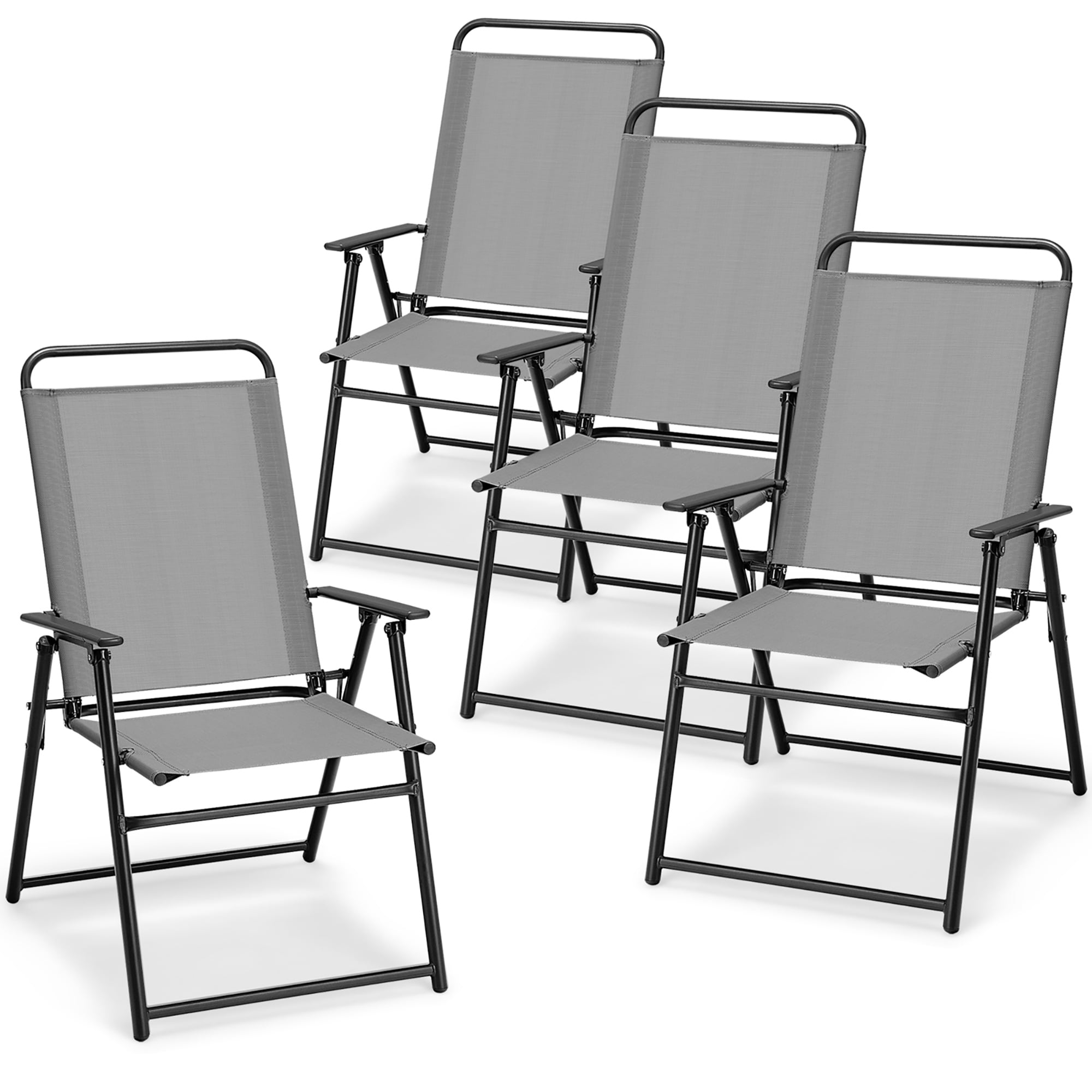 Gymax 4 Piece Outdoor Deck Back Metal Lawn Furniture Set Portable Folding Sling Chairs with Armrest Backrest Walmart