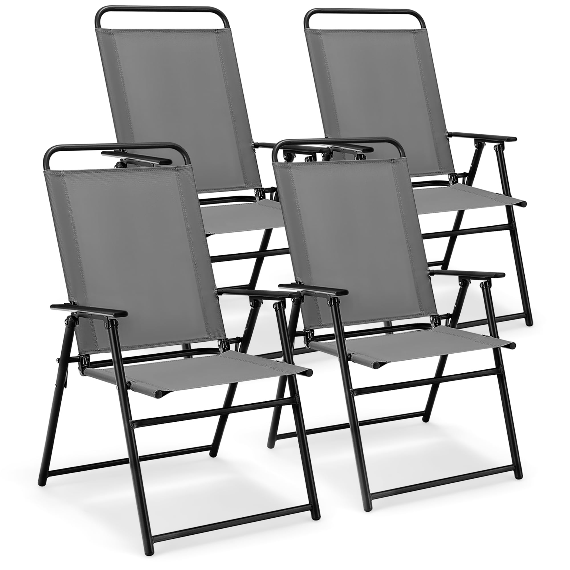 Gray Metal Folding Outdoor Dining Chairs with Armrests, Set of 4