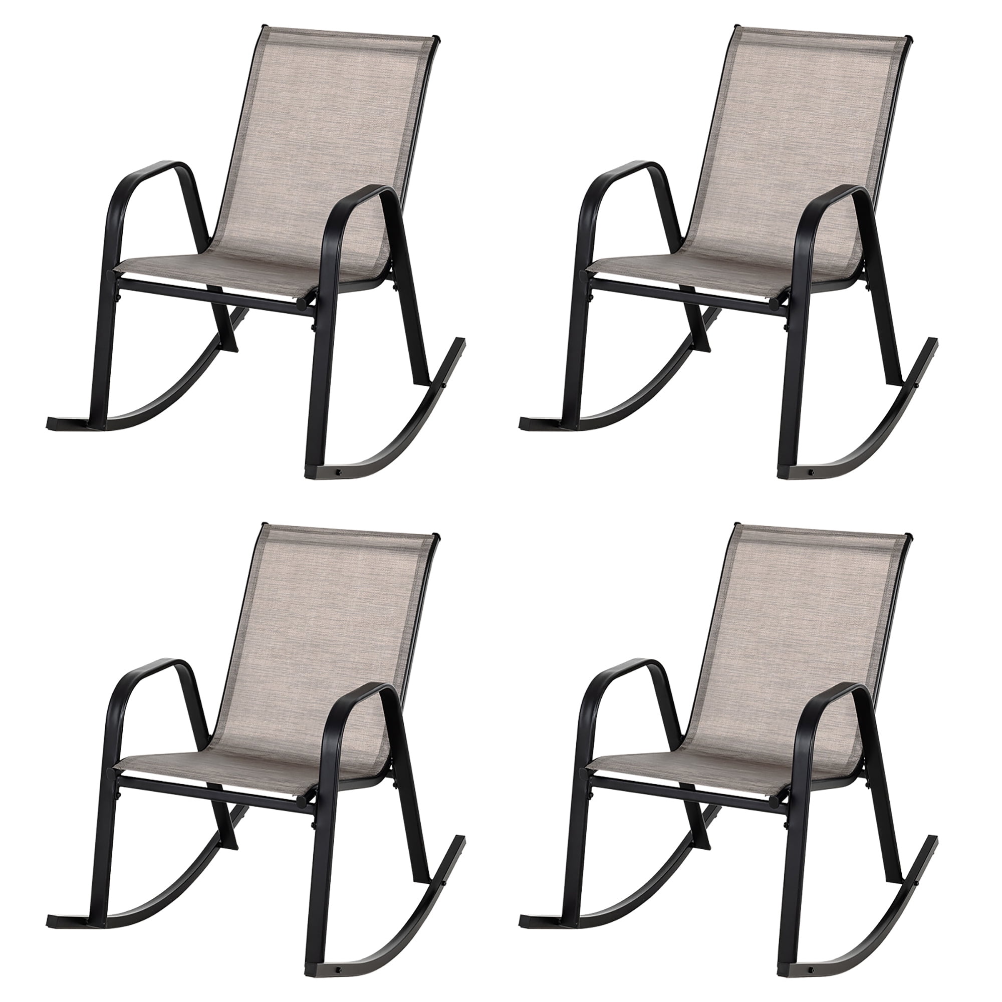 Gymax 4-Piece Metal Rocking Chair Set, Heavy-Duty, Anti-Slip, Brown ...