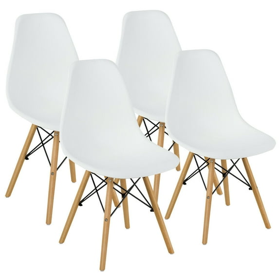 Gymax Set of 4 Modern Dining Side Chair Armless Home Office w/ Wood Legs White