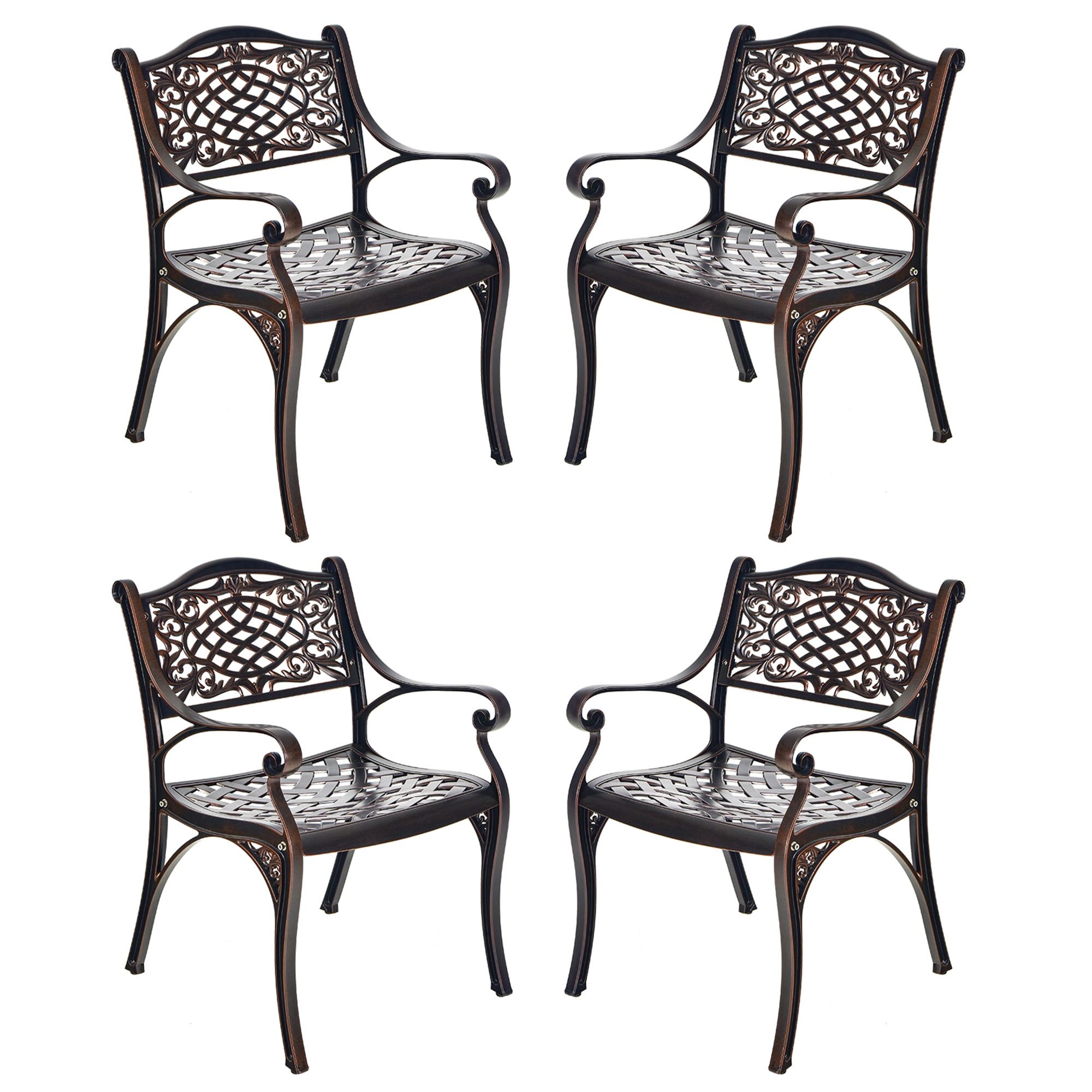Gymax Set of 4 Outdoor Dining Chairs Cast Aluminum Patio Bistro Chairs Armchairs