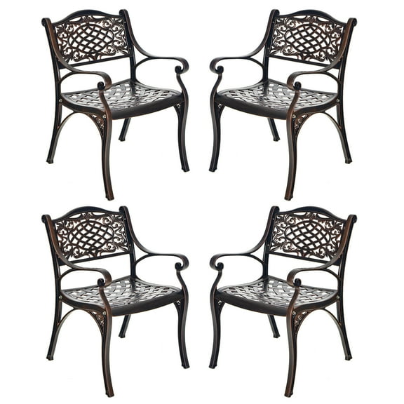 Gymax Set of 4 Outdoor Dining Chairs Cast Aluminum Patio Bistro Chairs Armchairs