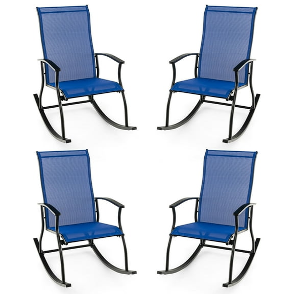 Gymax Set of 4 Outdoor Rocking Chair Patio Rocker w/ Breathable Fabric