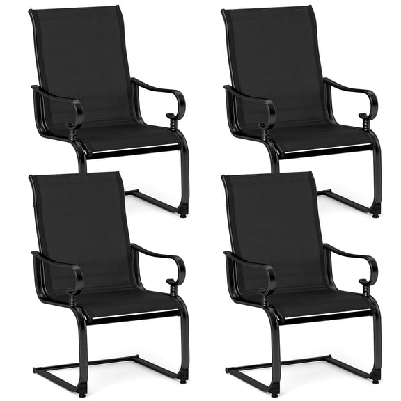 Gymax Set of 4 Patio Chairs C-Spring Motion Chairs w/ Quick-drying & Breathable Fabric