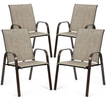 Gymax Set of 4 Patio Chairs Dining Chairs w/ Steel Frame Yard Outdoor Grey