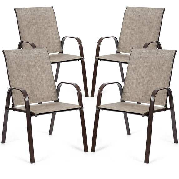 Gymax Set of 4 Patio Chairs Dining Chairs w/ Steel Frame Yard Outdoor Grey