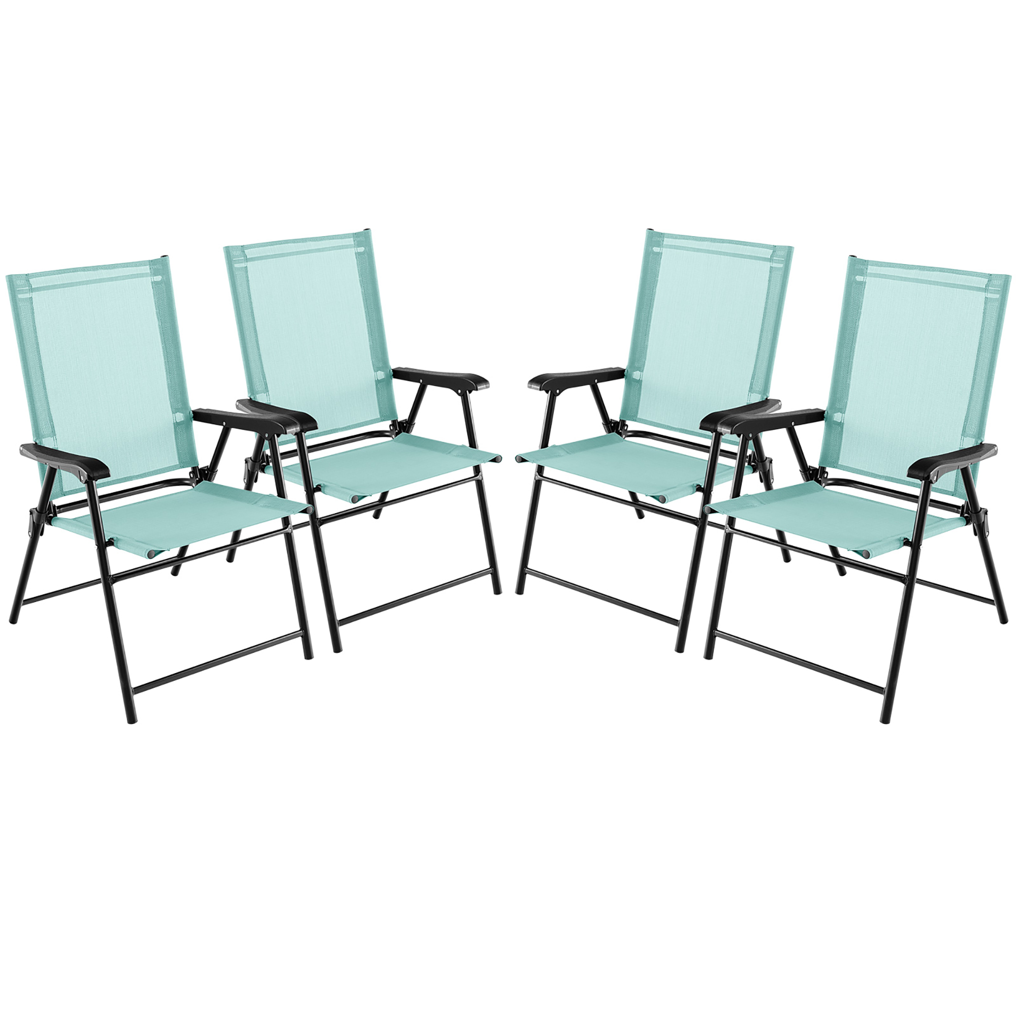 Gymax Set of 4 Patio Folding Chairs Outdoor Portable Pack Lawn Chairs w/ Armrests Mint Green - image 1 of 10