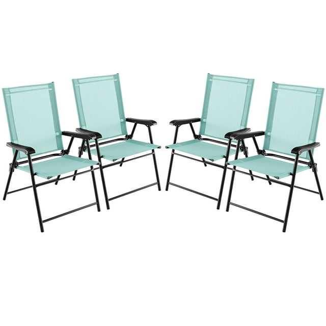 Gymax Set of 4 Patio Folding Chairs Outdoor Portable Pack Lawn Chairs w/ Armrests Mint Green