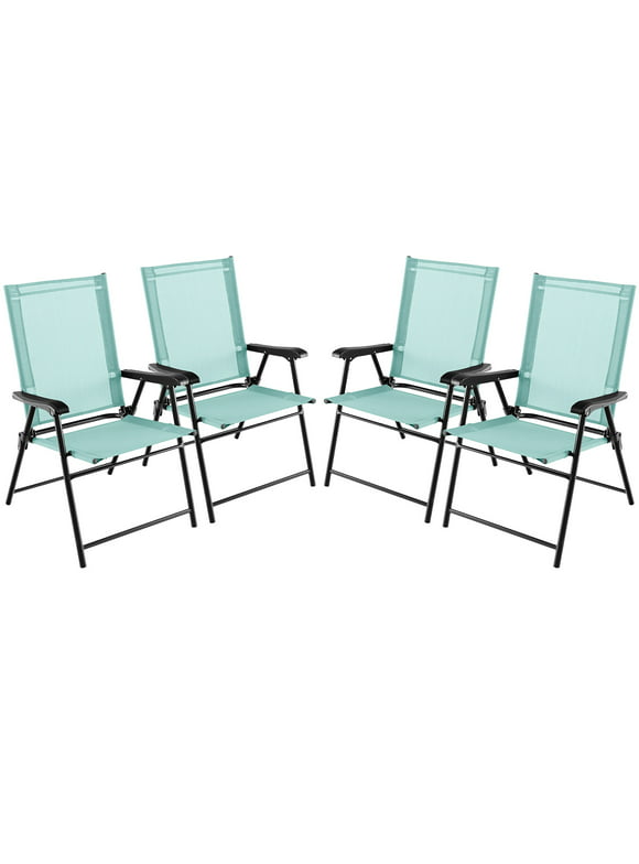 Gymax Set of 4 Patio Folding Chairs Outdoor Portable Pack Lawn Chairs w/ Armrests Mint Green