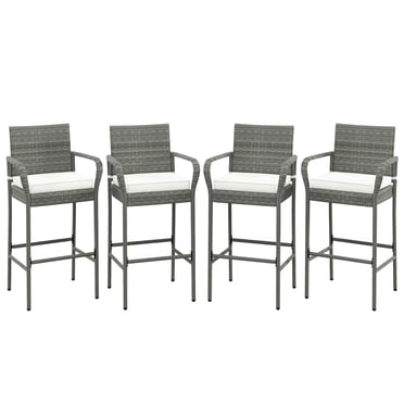 Gymax Set of 4 Rattan Patio Bar Stools Outdoor Bar Height Chairs w/ Cushions