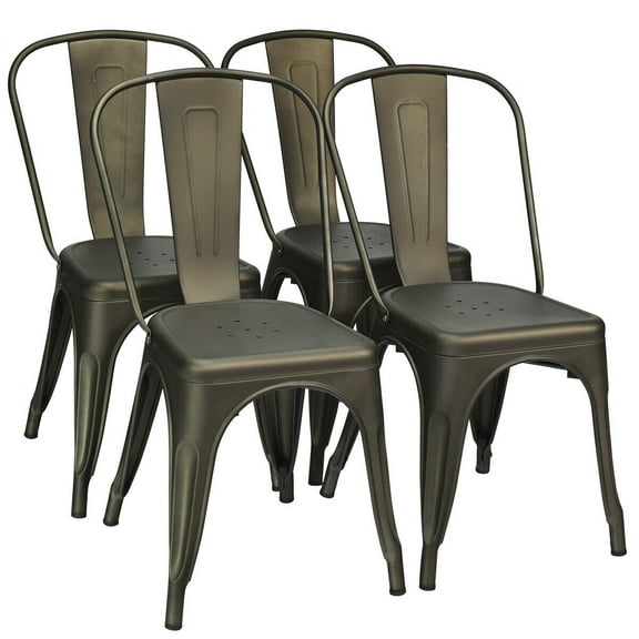 Gymax Set of 4 Stackable Tolix Bar Cafe Side Chair Metal Dining Chair Gun