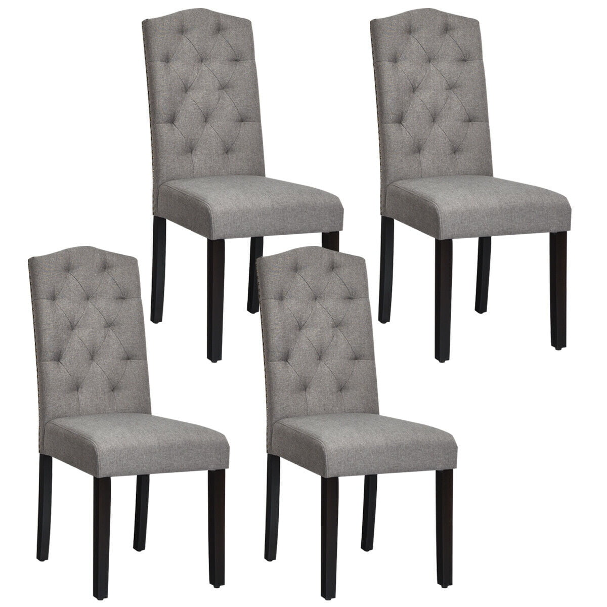 Gymax Set of 4 Tufted Upholstered Dining Chair w/ Nailhead Trim & Rubber Wooden Legs