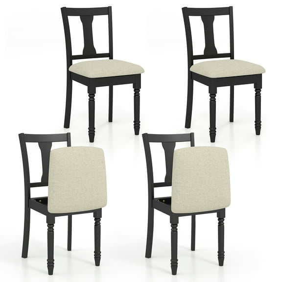 Gymax Set of 4 Upholstered Wooden Dining Chair w/ Seat Storage Space Black